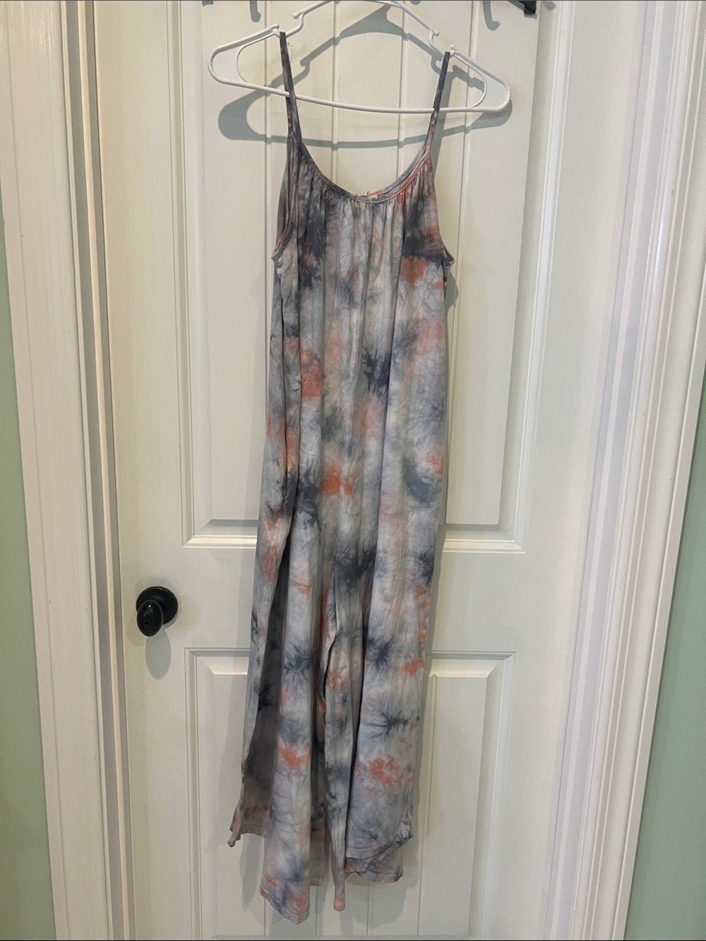 easel Tie-Dye Slip Maxi Dress in Gray and Coral Accents